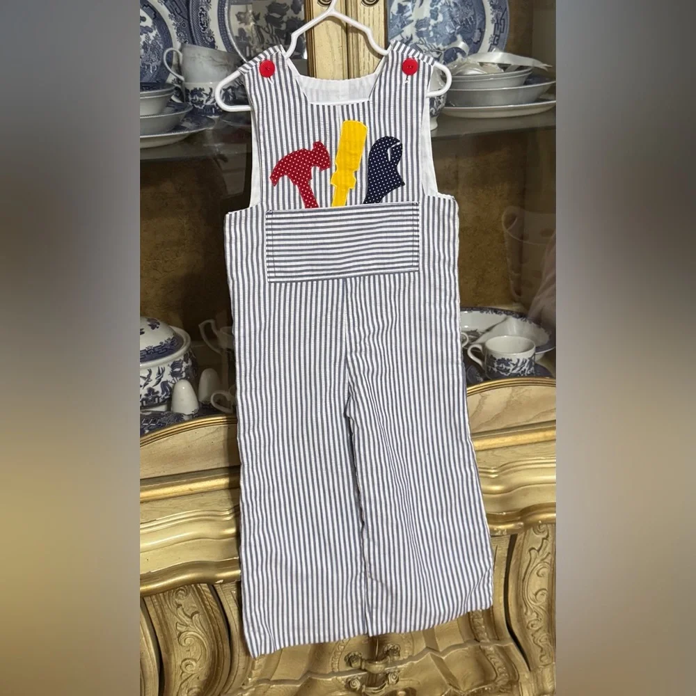 Vintage Well Dew tools ⚒️ longall romper 3t 4t boutique boys 30.5” sth 19” sts - Picture 1 of 4